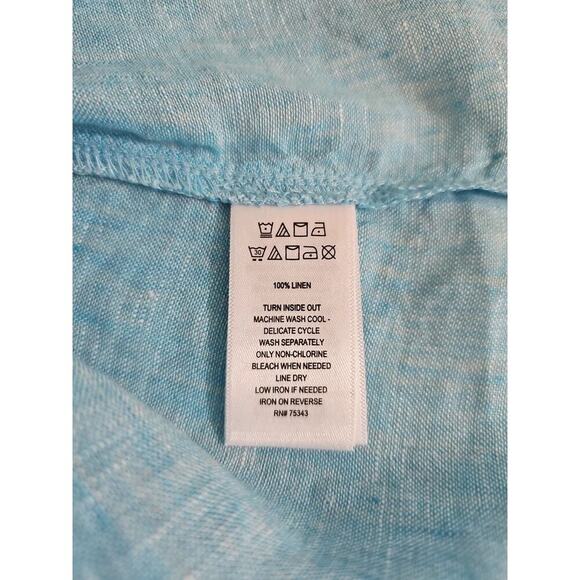 Sigrid Olsen~Woman Size~M~Linen Shirt Long Sleeve Roll Tab Blue Beachy Lagenlook - Picture 12 of 16